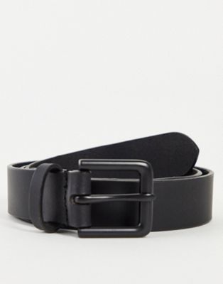 ASOS DESIGN Smart leather belt in black with matte black buckle