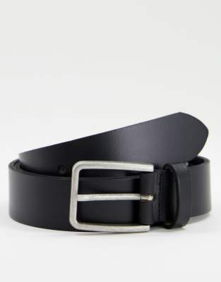 ASOS DESIGN Smart leather belt in black with square silver buckle