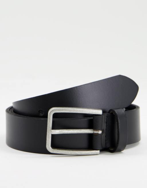 ASOS DESIGN Smart leather belt in black with square silver buckle