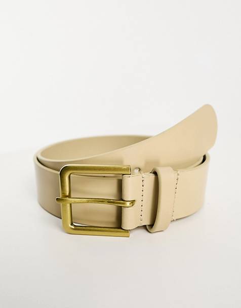 ASOS DESIGN smart leather belt in ecru