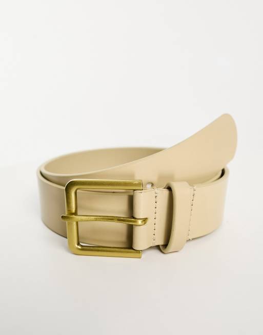 ASOS DESIGN smart leather belt in ecru | ASOS