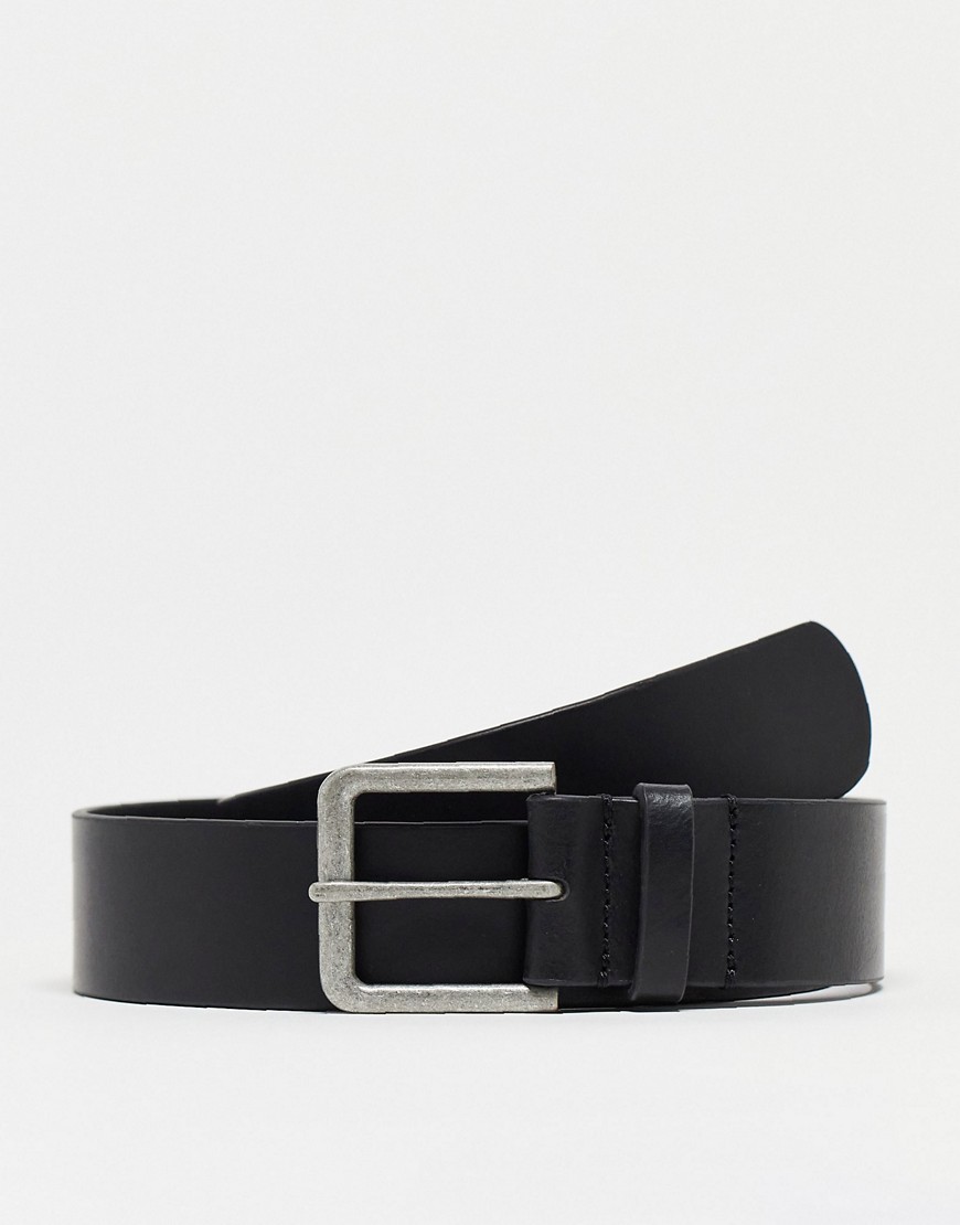 ASOS DESIGN smart leather belt with burnished silver buckle in black