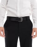[ASOS DESIGN] ASOS DESIGN smart leather belt with burnished silver buckle in black S-M BLACK