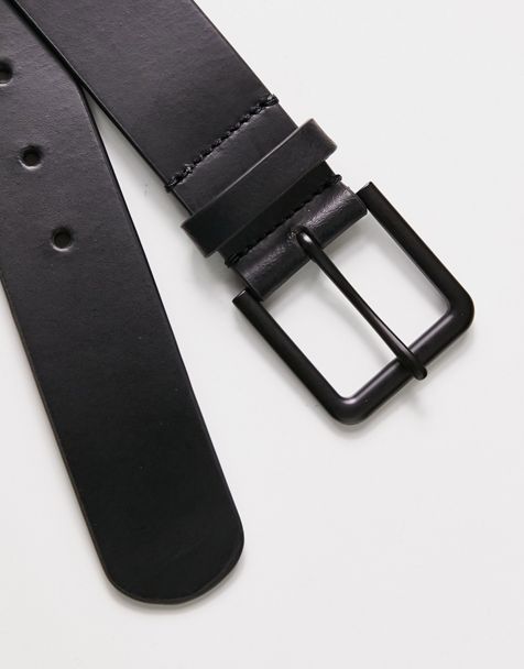 ASOS DESIGN leather wide belt in black with matte black buckle