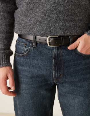ASOS DESIGN smart leather belt with silver buckle in black