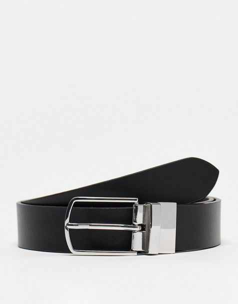 ASOS DESIGN smart leather belt with matte black buckle in black