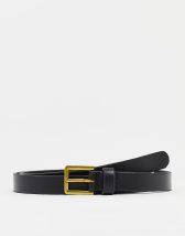 ASOS DESIGN slim faux leather reversible belt in black and snake