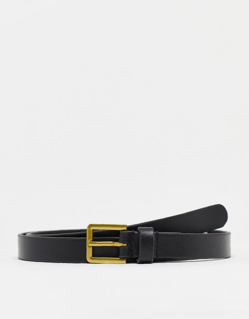 FhyzicsShops DESIGN smart leather skinny belt with gold buckle in black