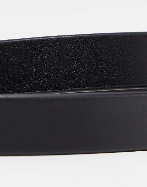 ASOS DESIGN smart leather skinny belt with gold buckle in black, 2 of 4