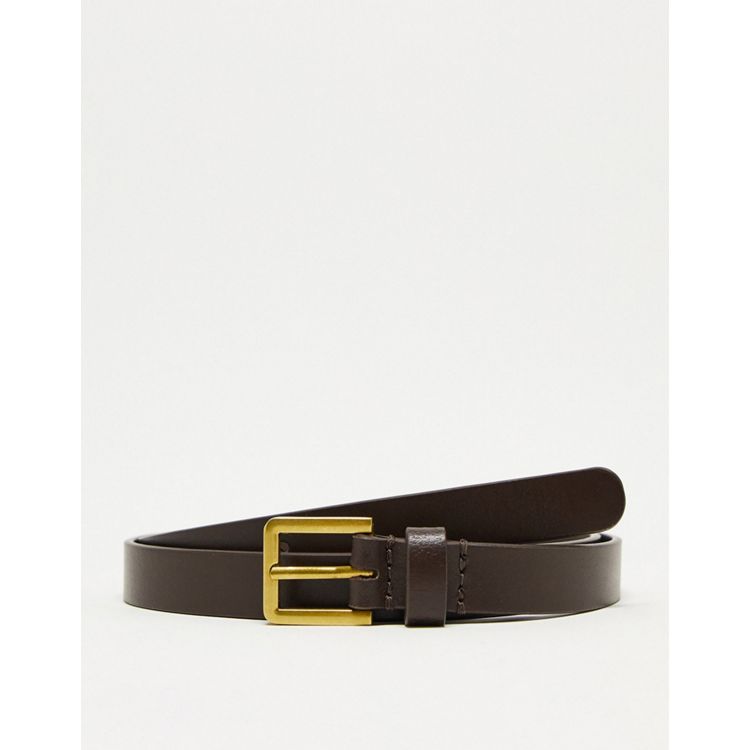 ASOS DESIGN smart faux leather skinny belt with silver buckle in black