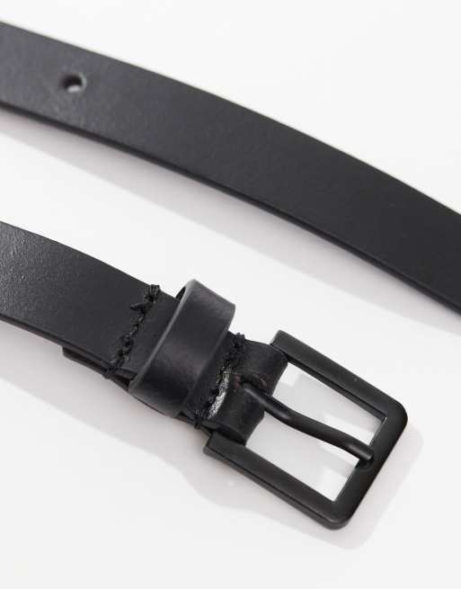 ASOS DESIGN slim western belt in black faux leather with gold