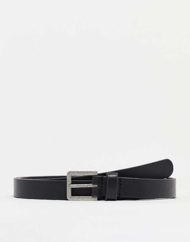 ASOS DESIGN - smart leather skinny belt with silver buckle in black