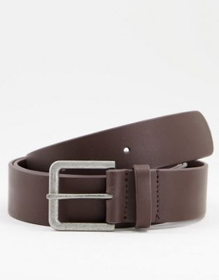 ASOS DESIGN Smart leather wide belt in brown with antique silver buckle