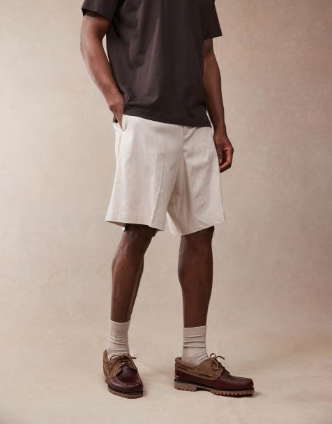 ASOS DESIGN smart linen blend bermuda shorts in stone - view 1