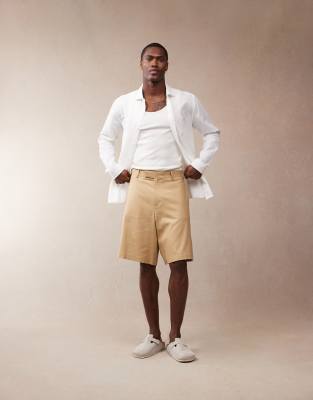 Asos Design Smart Linen Blend Bermuda Shorts In Neutral