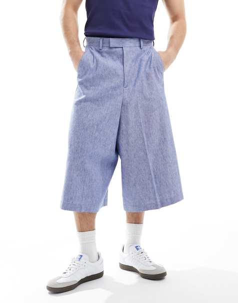 ASOS DESIGN smart linen blend culotte trousers in blue - view 1