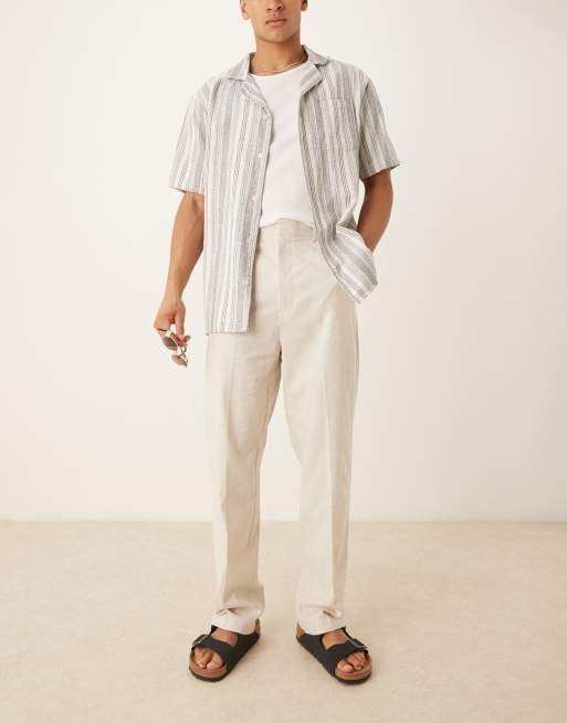 ASOS DESIGN smart linen blend high waist straight leg pants in cream, 2 of 5