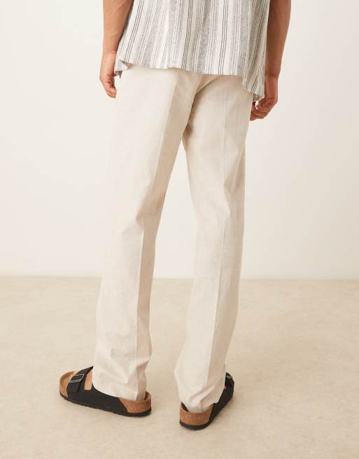 ASOS DESIGN smart linen blend high waist straight leg pants in cream, 4 of 5
