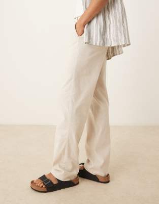 asos ASOS DESIGN smart linen blend high waist straight leg trousers in cream