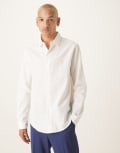 [ASOS DESIGN] ASOS DESIGN smart linen blend regular fit shirt with penny collar in white 3XL Long WHITE
