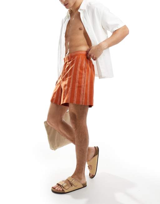 ASOS DESIGN smart linen blend stripe cropped Bermuda shorts in rust
