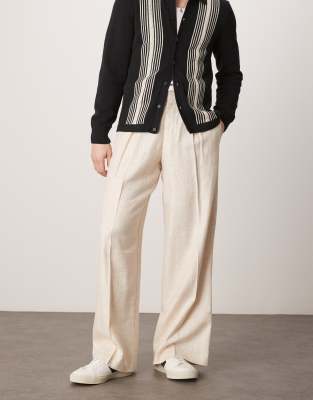 ASOS DESIGN ASOS DESIGN smart linen blend wide leg trousers in cream-White