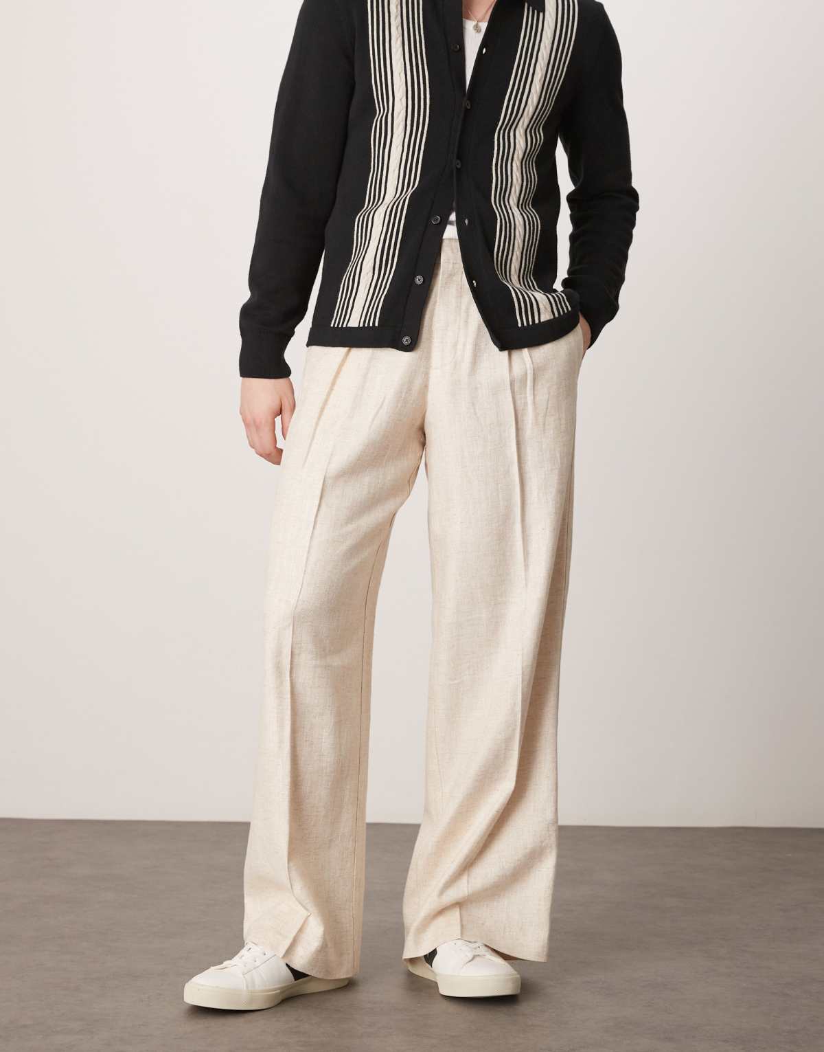 ASOS DESIGN smart linen blend wide leg trousers in cream