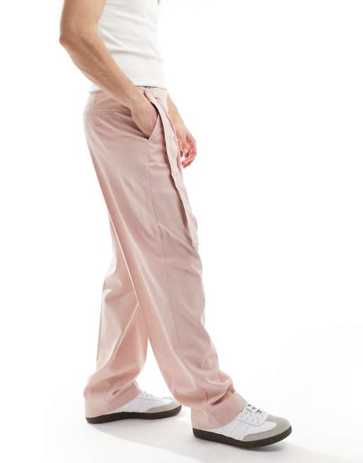 ASOS DESIGN smart linen blend wide leg trousers with asymmetric wrap in dusty pink, 3 of 5