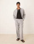 [ASOS DESIGN] ASOS DESIGN smart linen look wide leg pants with double pleats in grey (part of a set) W32 L34 GREY