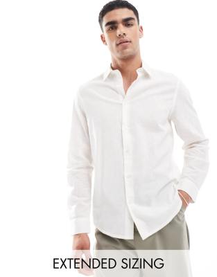 Asos Design Slim Shirt In Waffle Texture With Cut Away Collar In White