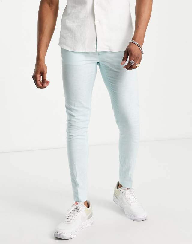 ASOS DESIGN smart linen mix super skinny pants in mint Prince of Wales check