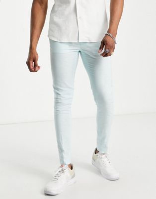 ASOS DESIGN smart linen mix super skinny trousers in mint prince of wales check