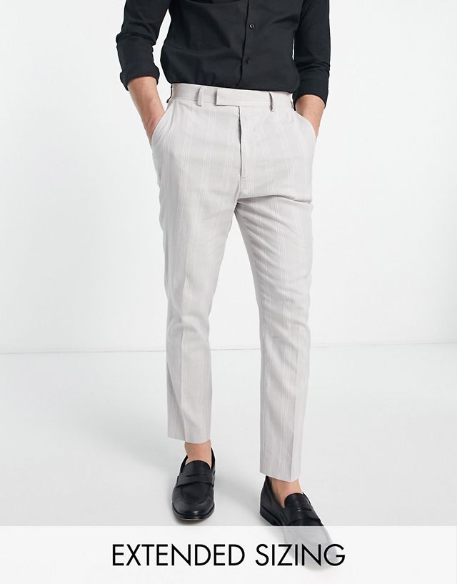 ASOS DESIGN smart linen mix tapered pants in gray wide stripe