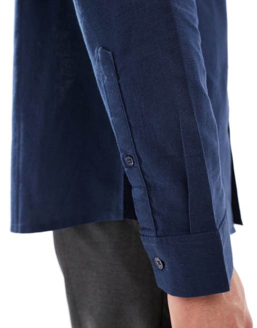 ASOS DESIGN smart linen regular shirt in navy, 4 of 4