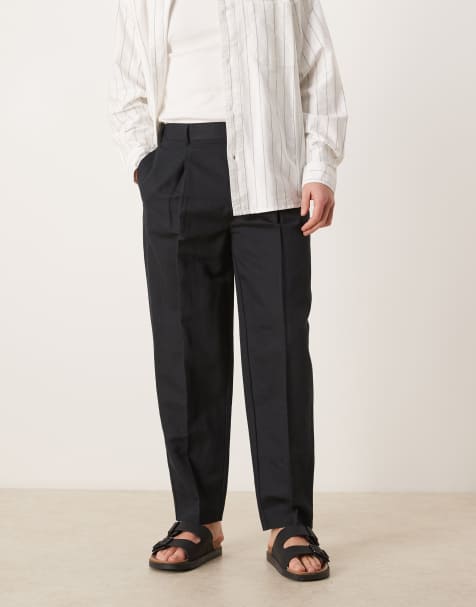 ASOS DESIGN smart linen rich oversized tapered pants in black - view 1