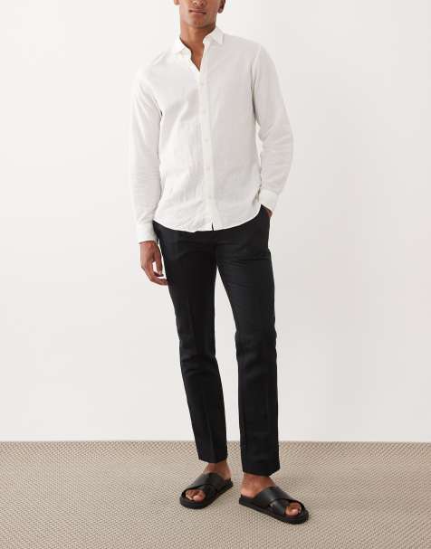 ASOS DESIGN smart linen rich slim trousers in black - view 1