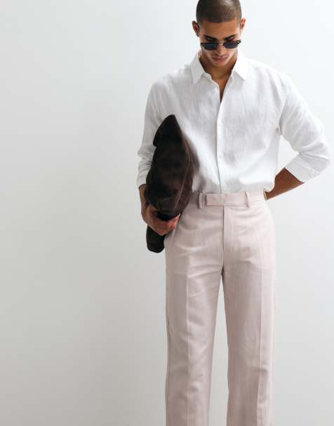 ASOS DESIGN tailored linen rich straight leg trousers in dusty pink 