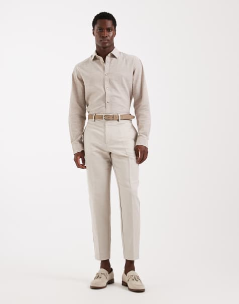 ASOS DESIGN smart linen-rich tapered pants in stone - view 1