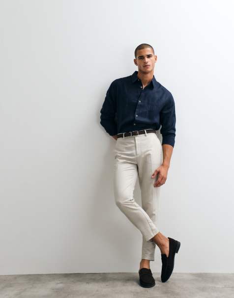 ASOS DESIGN tailored linen rich tapered trousers in stone