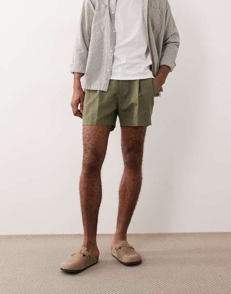 ASOS DESIGN smart linen rich wide shorts in olive green - view 1