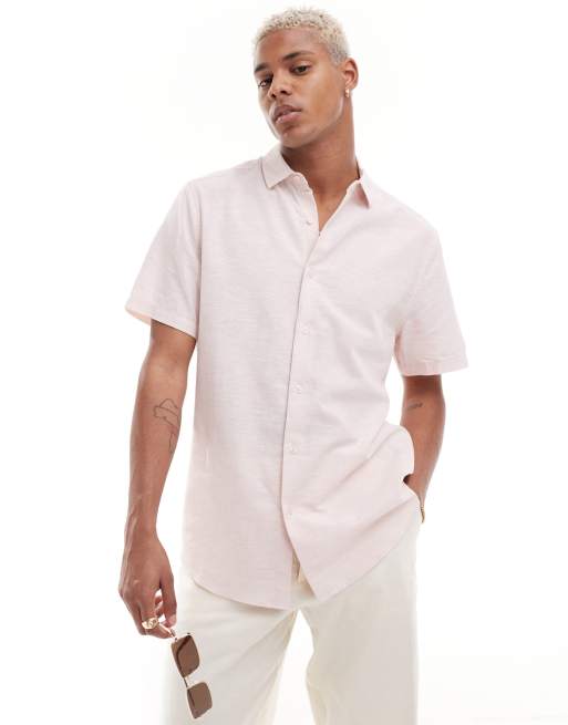  ASOS DESIGN smart linen shirt with cutaway collar in pink