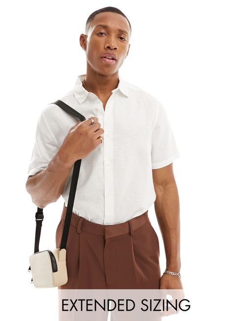 FhyzicsShops DESIGN smart linen short sleeve shirt in white