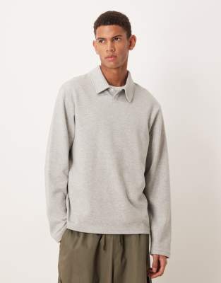 Asos Design Smart Long Sleeve Polo In Gray
