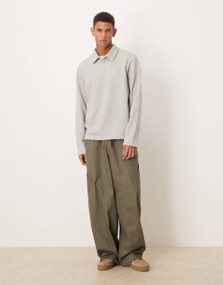 Asos Design Smart Long Sleeve Polo In Gray