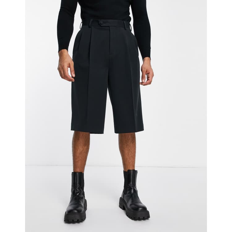 ASOS DESIGN smart longer length shorts in black