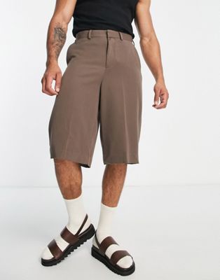 ASOS DESIGN smart longline wide shorts in deep chocolate