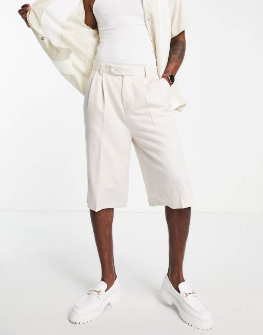 ASOS DESIGN smart longline wide shorts in ecru