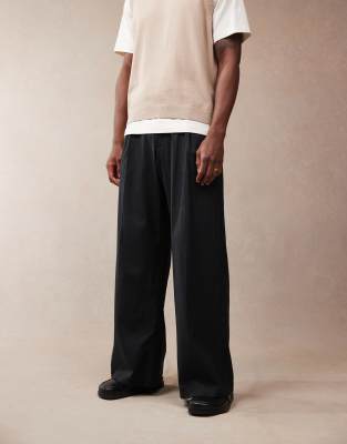 ASOS DESIGN smart loose fit linen blend pants with front pleat in black