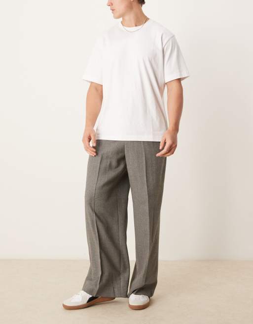ASOS DESIGN smart loose fit pants in gray wool look herringbone