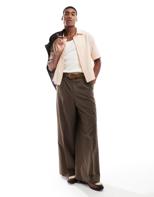ASOS DESIGN smart loose fit pants with front pleat in brown | ASOS